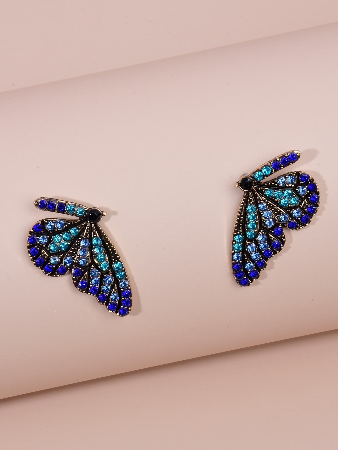 Blue Rhinestone Butterfly Earrings