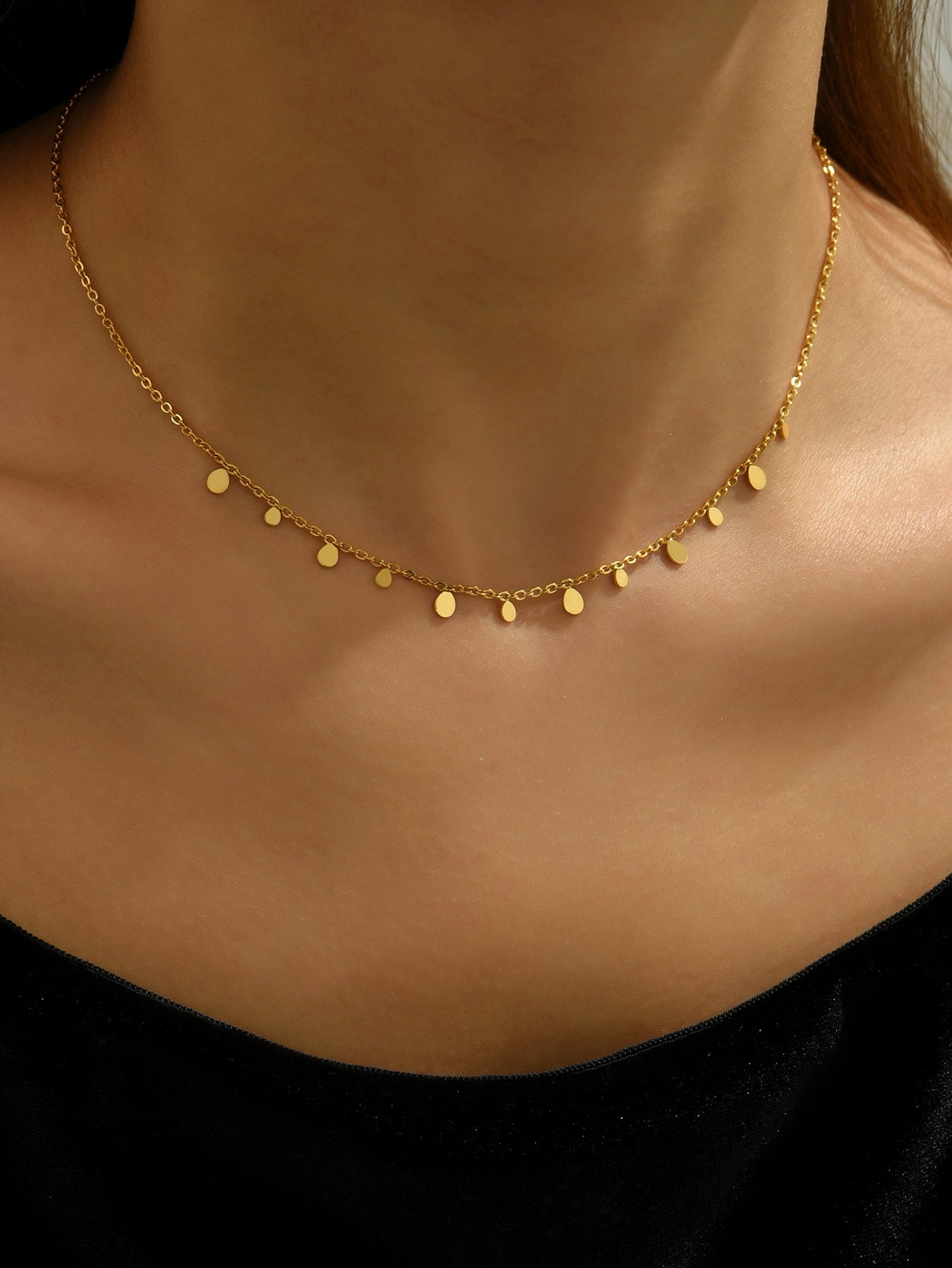 1pc Double Drop Gold Plated Stainless Steel Pendant Necklace, Suitable for Daily Wear, Birthday Gift for Sisters