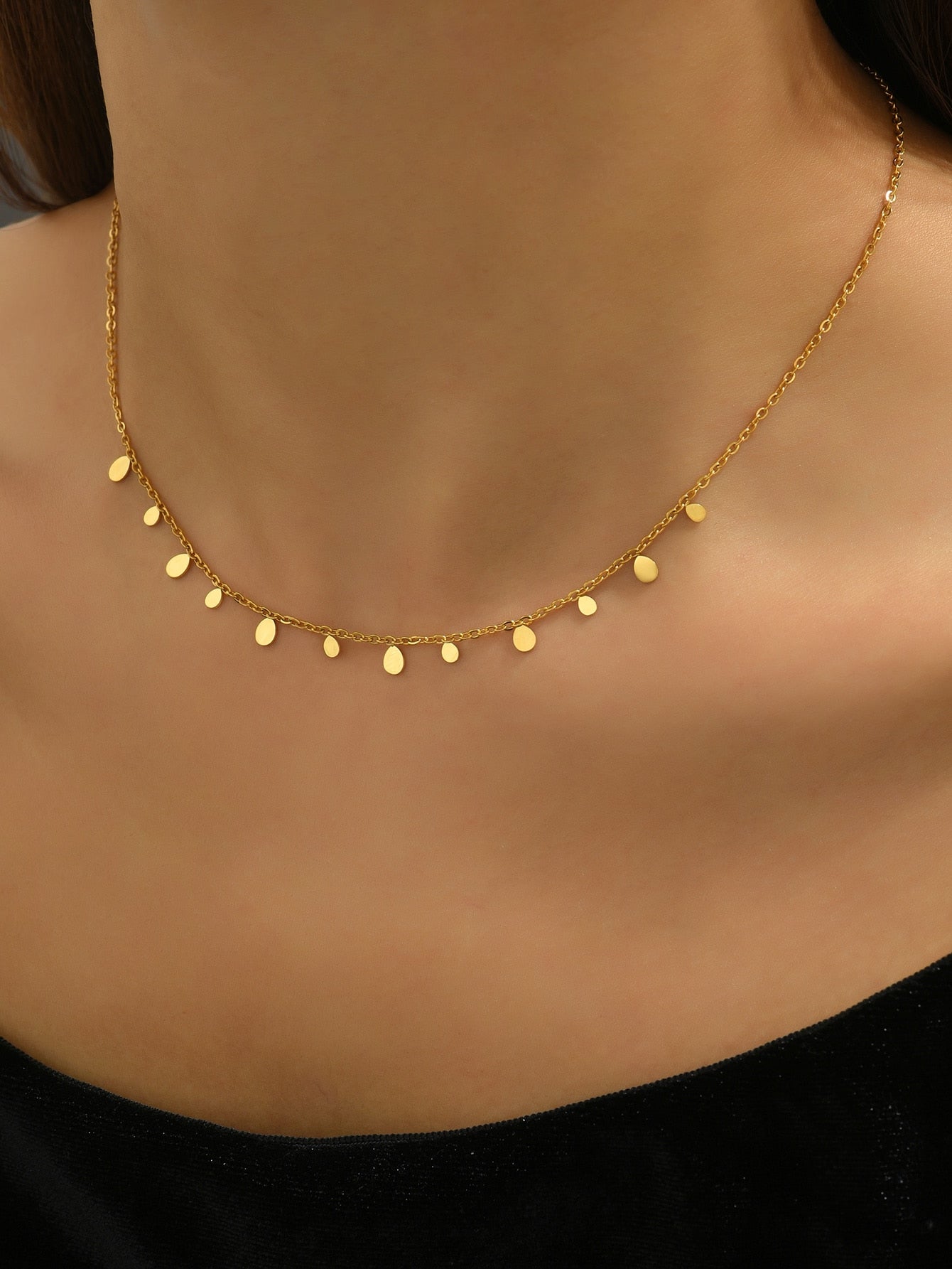 1pc Double Drop Gold Plated Stainless Steel Pendant Necklace, Suitable for Daily Wear, Birthday Gift for Sisters