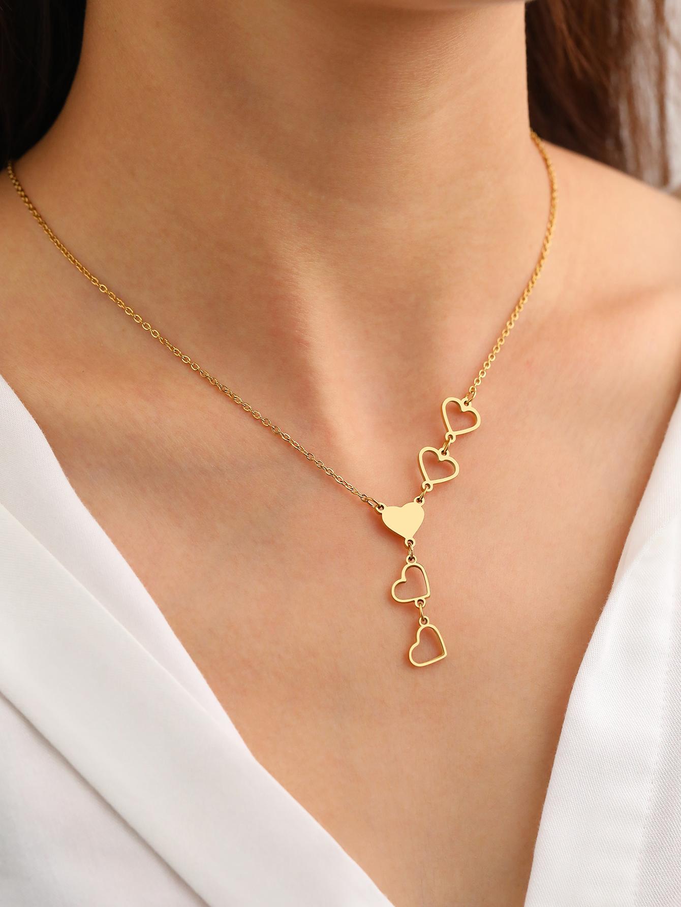 Lightweight Stainless Steel Necklace Elegant Delicate Heart Charming Korean Fashion Chain for Women Jewelry Gift
