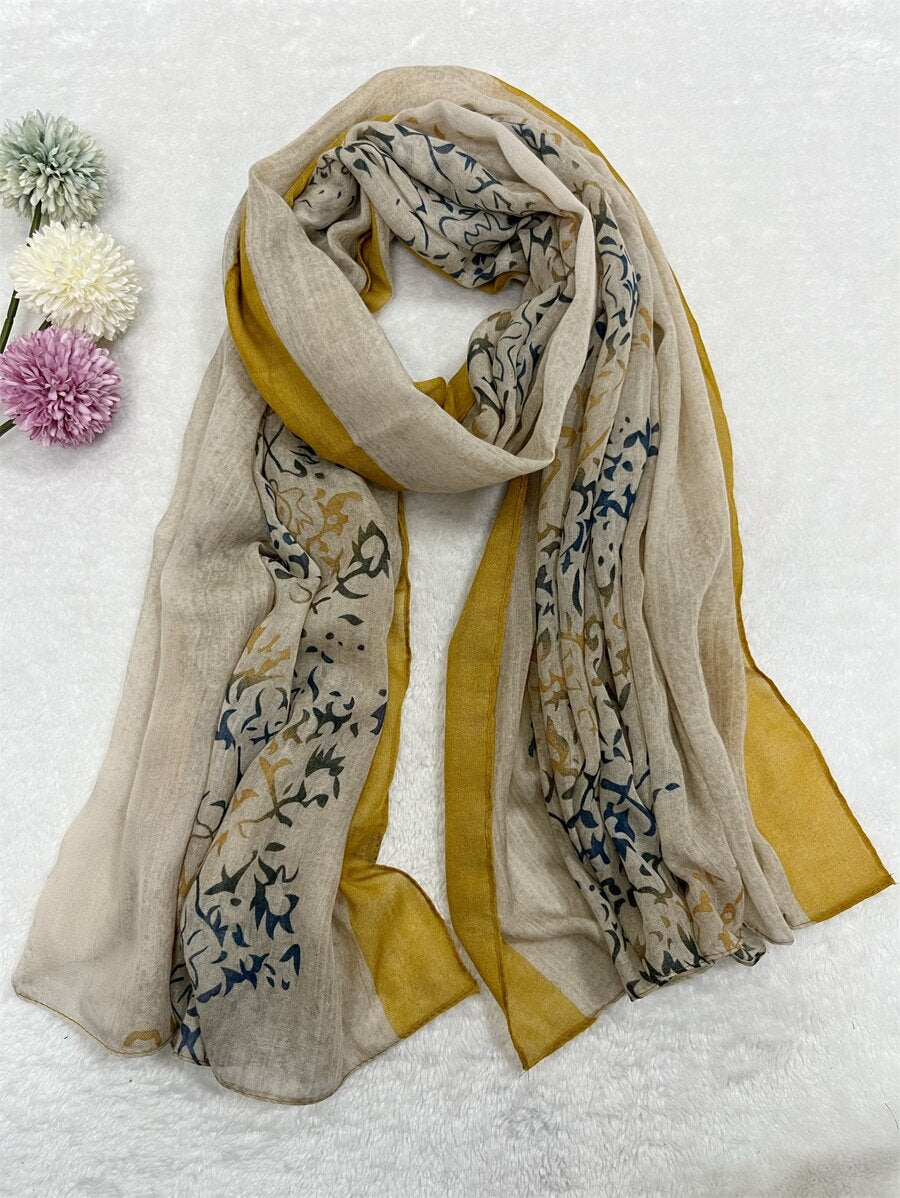 Floral Embroidered Scarf for Daily Outdoor Travel, Bohemian Style for Winter and Autumn