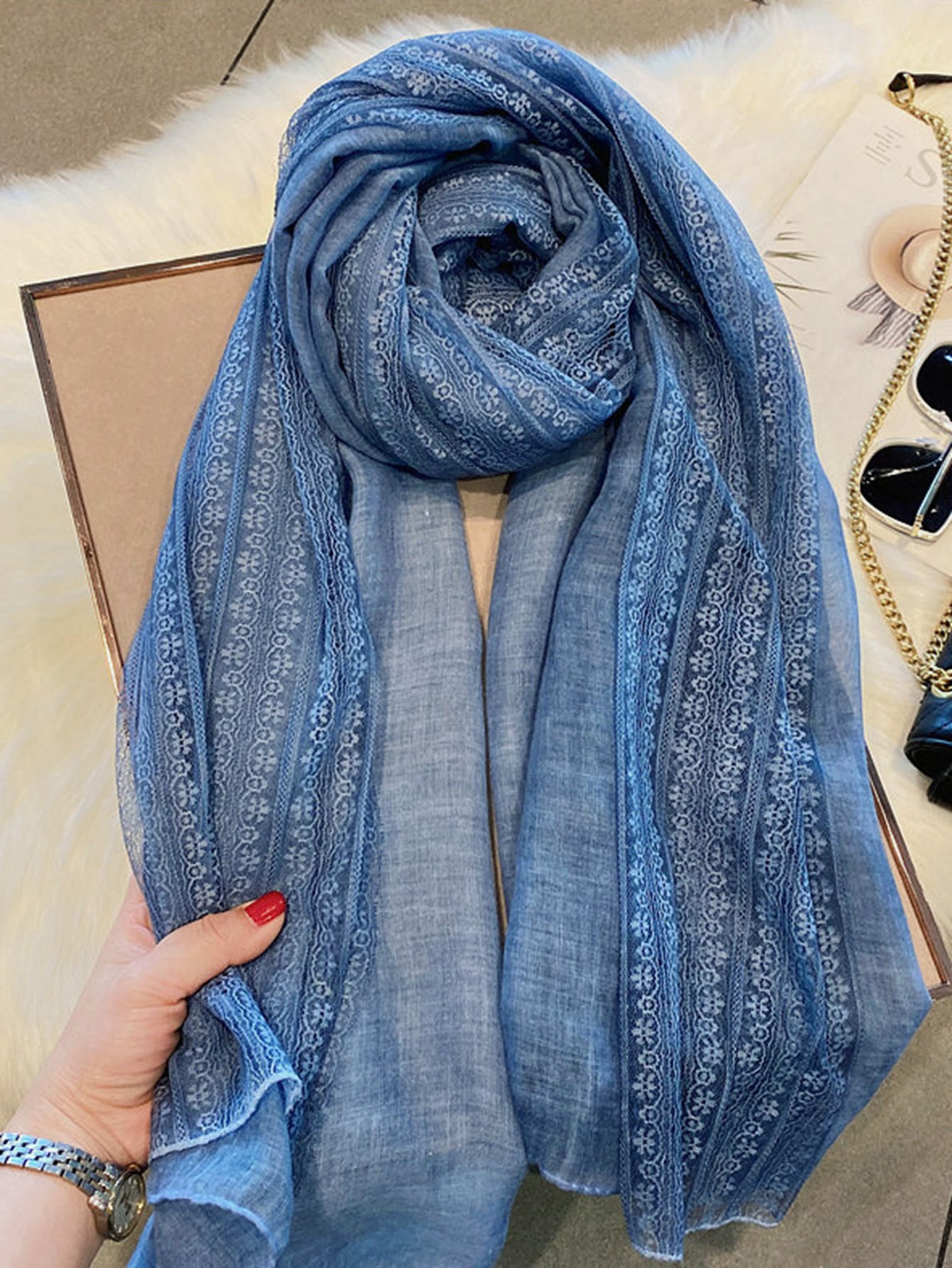 blue women's scarf