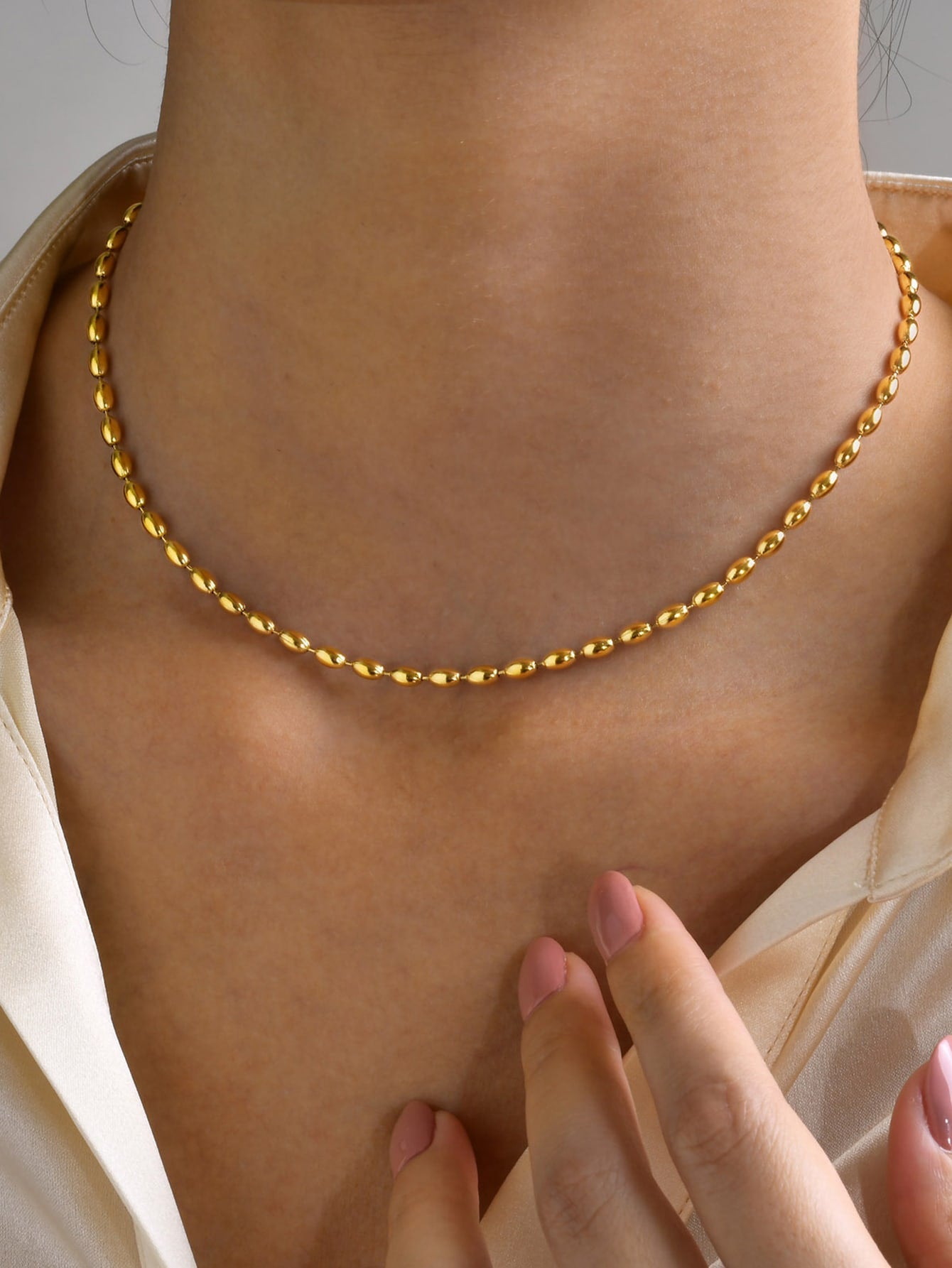Fashion Beads Necklace Stainless Steel Simple Women's Daily Decoration 1 Piece