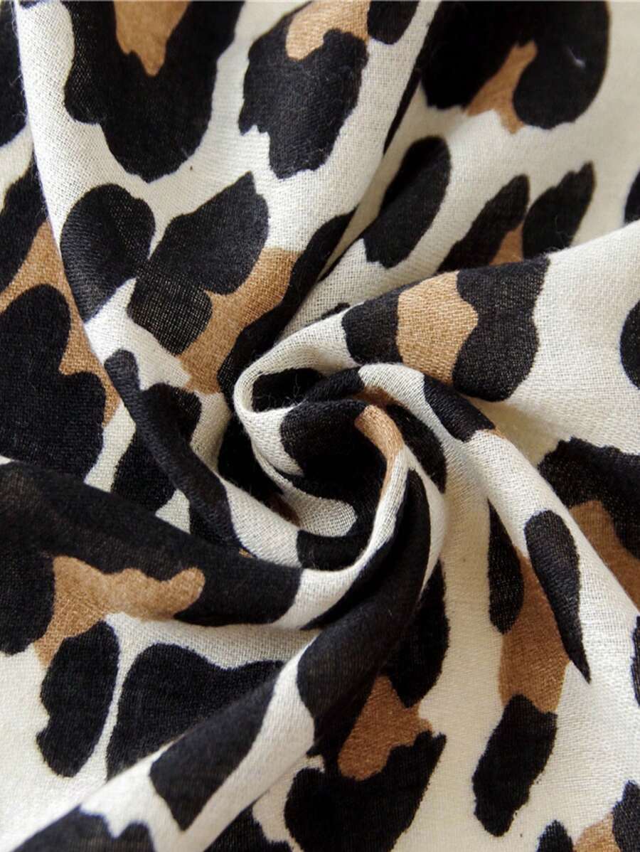 Simple Bohemian Leopard Pattern Sun Protection Scarf for Women One Piece Fashion Silk Scarf with Tassels Accessories for Women