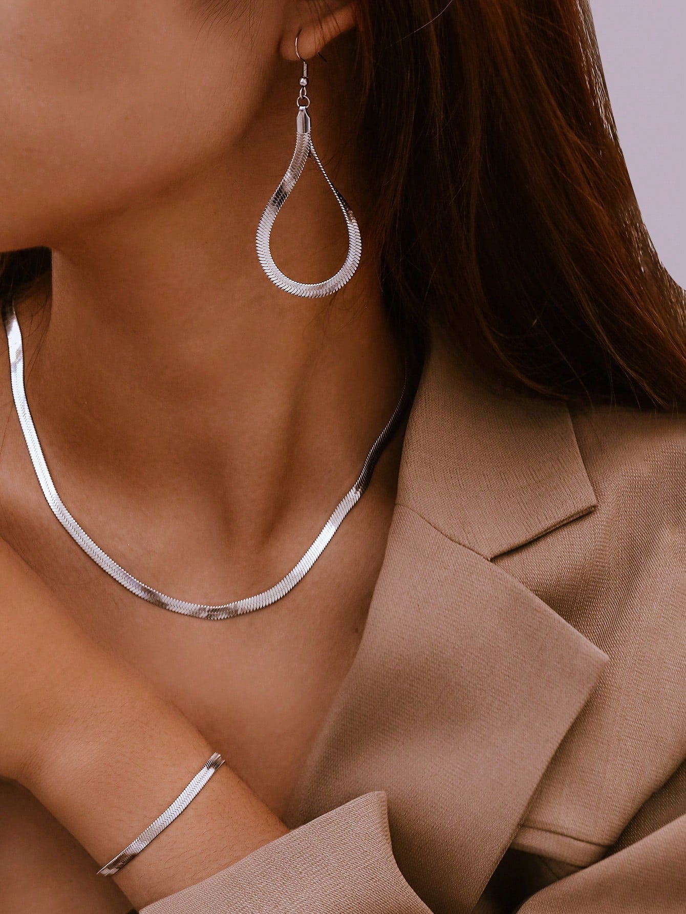 Stainless Steel Jewelry Set, Matching Gift Set for Men and Women, Snake Chain, Bracelet, Earrings