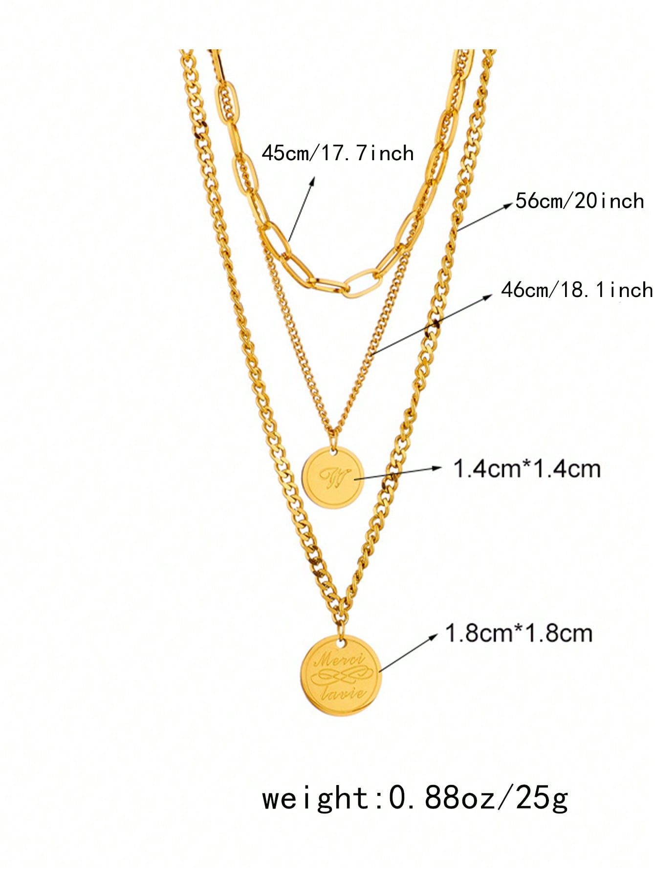 Stainless steel circle necklace with engraved simple multi-layer design and modern retro look, suitable for daily use