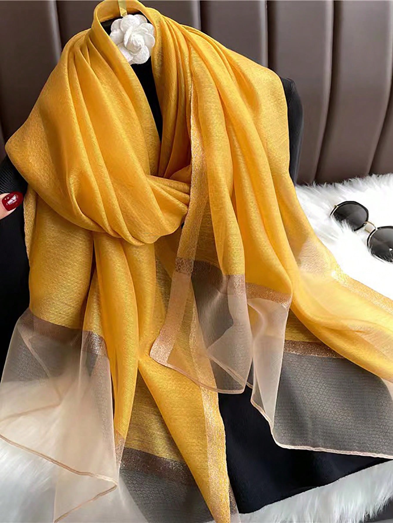 Women's Beige Valentine's Day Scarf One Piece, Suitable for Daily Wear in Spring, Keeps Neck Warm and Elegant Yellow