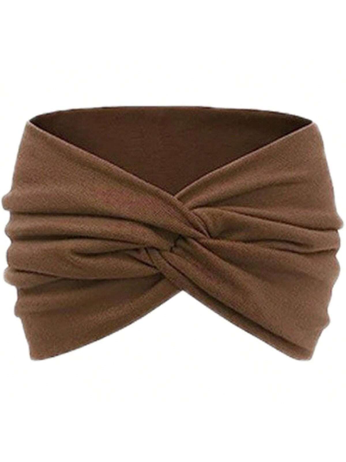 Women's Solid Color Wide Bohemian Headband, Non-Slip Lining for Sports, Large Vintage Hair Accessory Dark Brown