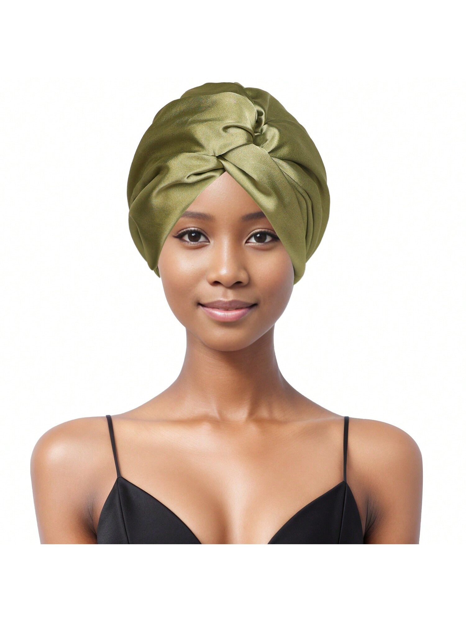 Women's double layer primary color satin expressive headband with front button closure, fashionable and comfortable, suitable for home comfort and daily wear.