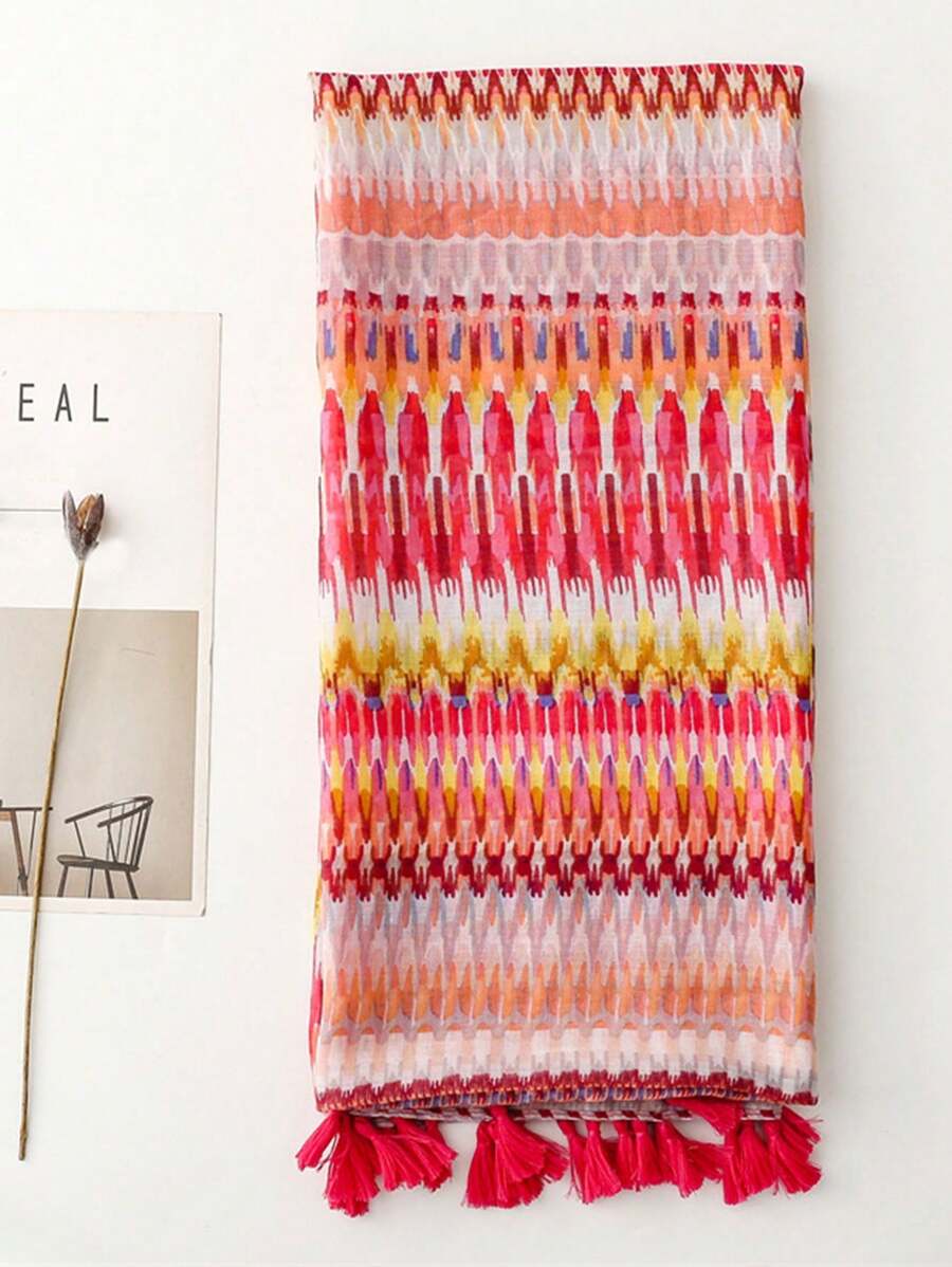 Stylish Beach Accessories Fashionable Women's Scarf, Long Vivid Color Print Shawl for Spring Summer, Bohemian Beach Curtain, Linen