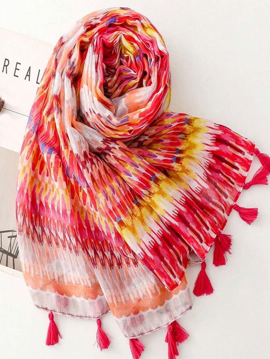 Stylish Beach Accessories Fashionable Women's Scarf, Long Vivid Color Print Shawl for Spring Summer, Bohemian Beach Curtain, Linen