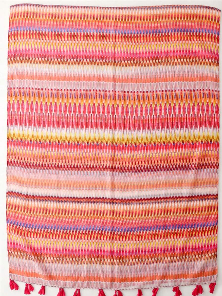 Stylish Beach Accessories Fashionable Women's Scarf, Long Vivid Color Print Shawl for Spring Summer, Bohemian Beach Curtain, Linen
