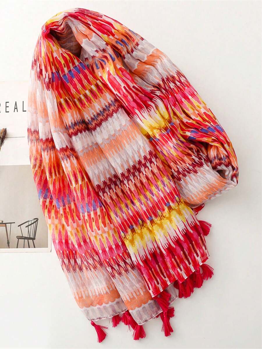Stylish Beach Accessories Fashionable Women's Scarf, Long Vivid Color Print Shawl for Spring Summer, Bohemian Beach Curtain, Linen
