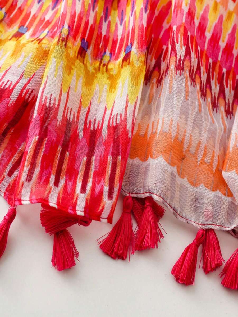 Stylish Beach Accessories Fashionable Women's Scarf, Long Vivid Color Print Shawl for Spring Summer, Bohemian Beach Curtain, Linen