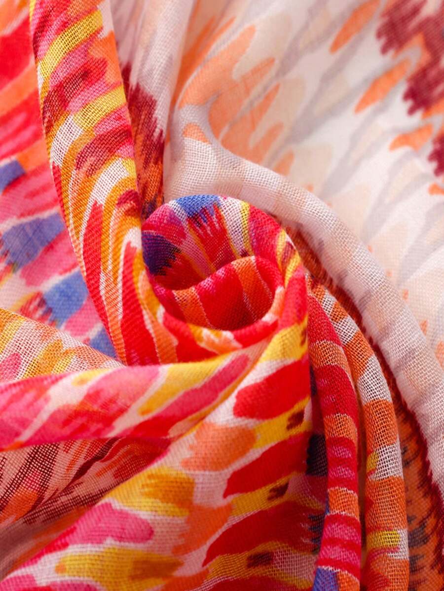 Stylish Beach Accessories Fashionable Women's Scarf, Long Vivid Color Print Shawl for Spring Summer, Bohemian Beach Curtain, Linen