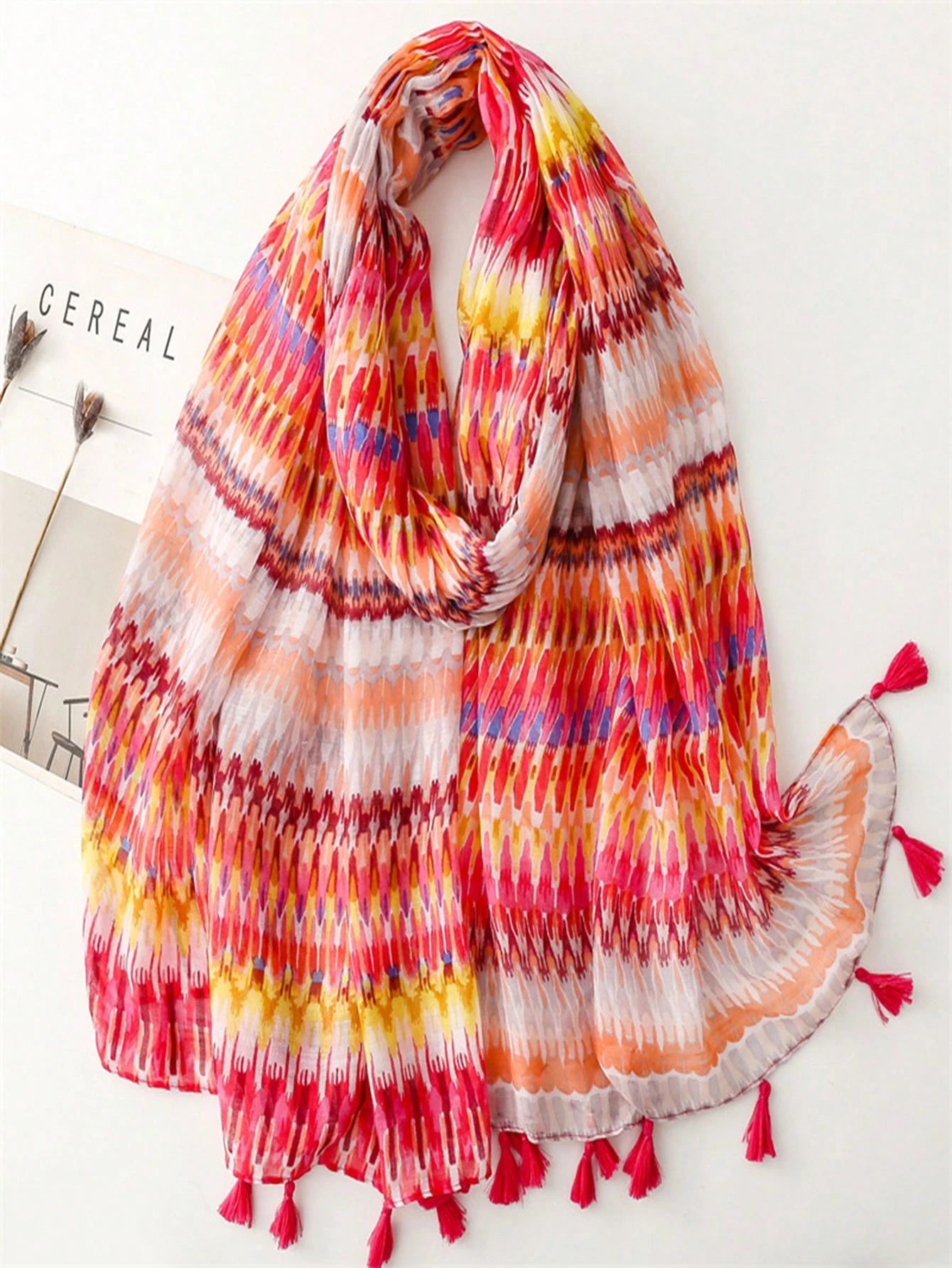 Stylish Beach Accessories Fashionable Women's Scarf, Long Vivid Color Print Shawl for Spring Summer, Bohemian Beach Curtain, Linen