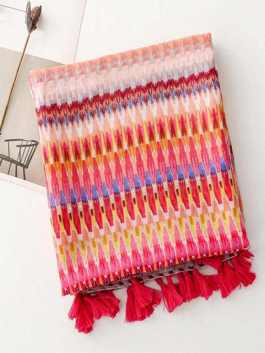 Stylish Beach Accessories Fashionable Women's Scarf, Long Vivid Color Print Shawl for Spring Summer, Bohemian Beach Curtain, Linen
