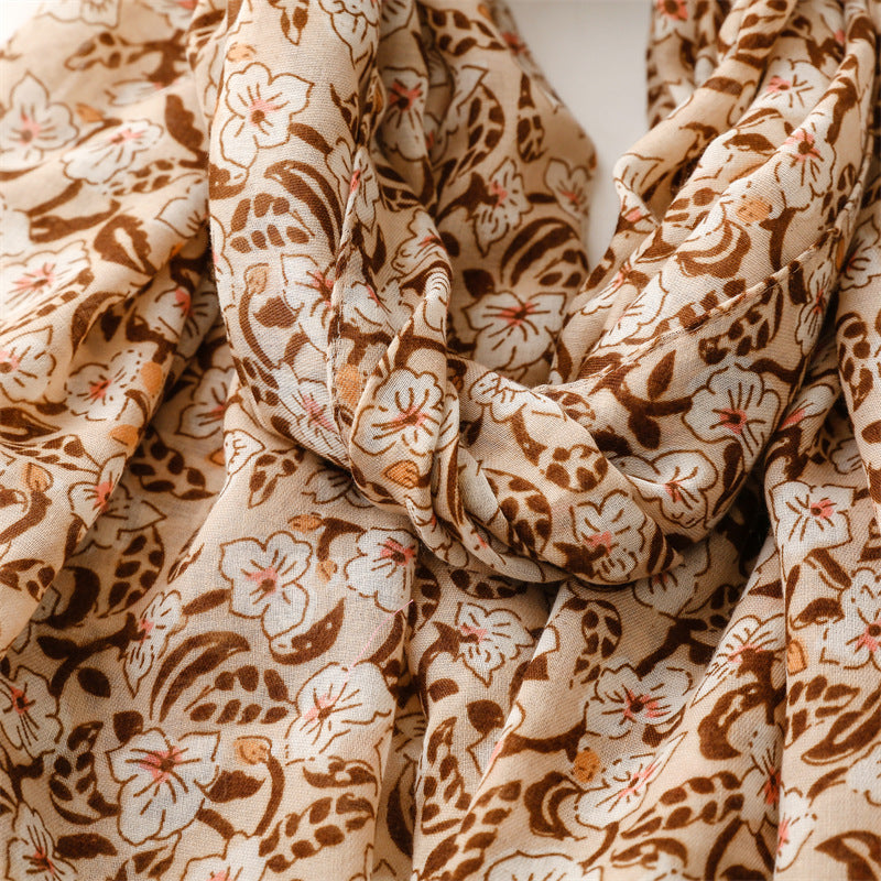 Yitao foreign trade export French cotton and linen feel scarf celebrity style primrose satin cotton soft tassel silk scarf shawl