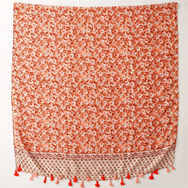 Yitao foreign trade export French cotton and linen feel scarf celebrity style primrose satin cotton soft tassel silk scarf shawl