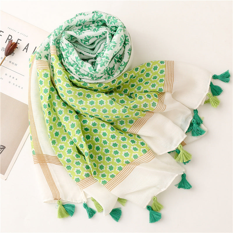 Yitao scarf quiet literary ethnic style cotton and linen feel scarf women 2022 spring and summer silk scarf travel thin shawl