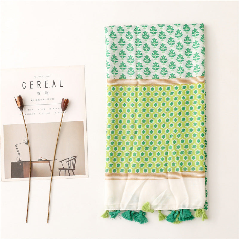 Yitao scarf quiet literary ethnic style cotton and linen feel scarf women 2022 spring and summer silk scarf travel thin shawl