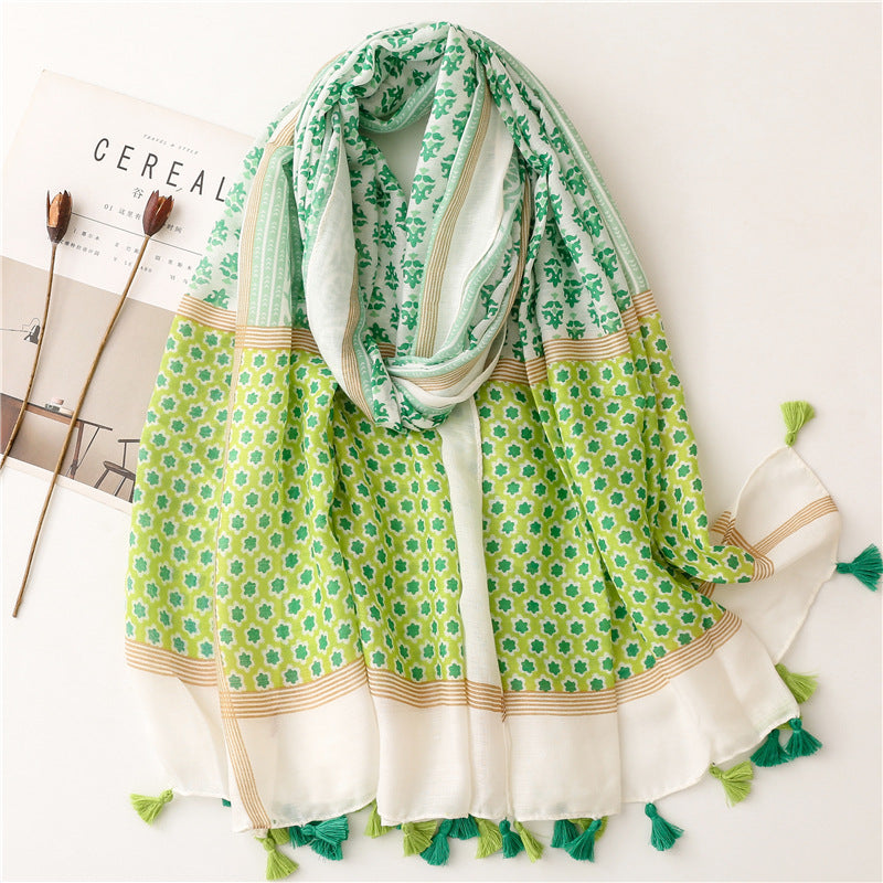 Yitao scarf quiet literary ethnic style cotton and linen feel scarf women 2022 spring and summer silk scarf travel thin shawl