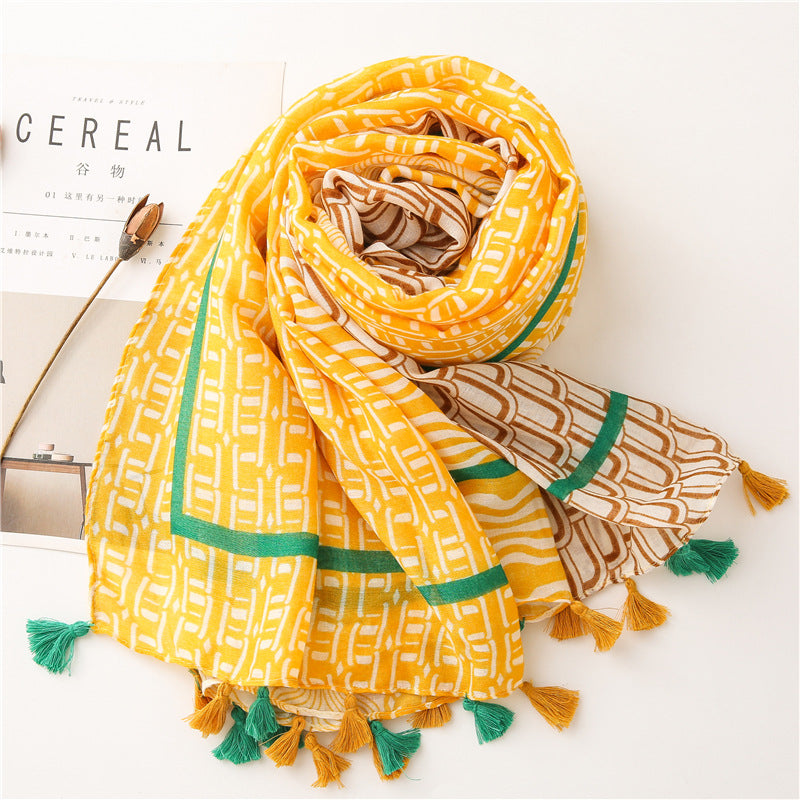 Yitao scarf new Japanese style small fresh color matching cotton and linen scarf literary Mori girl travel sun protection shawl silk scarf