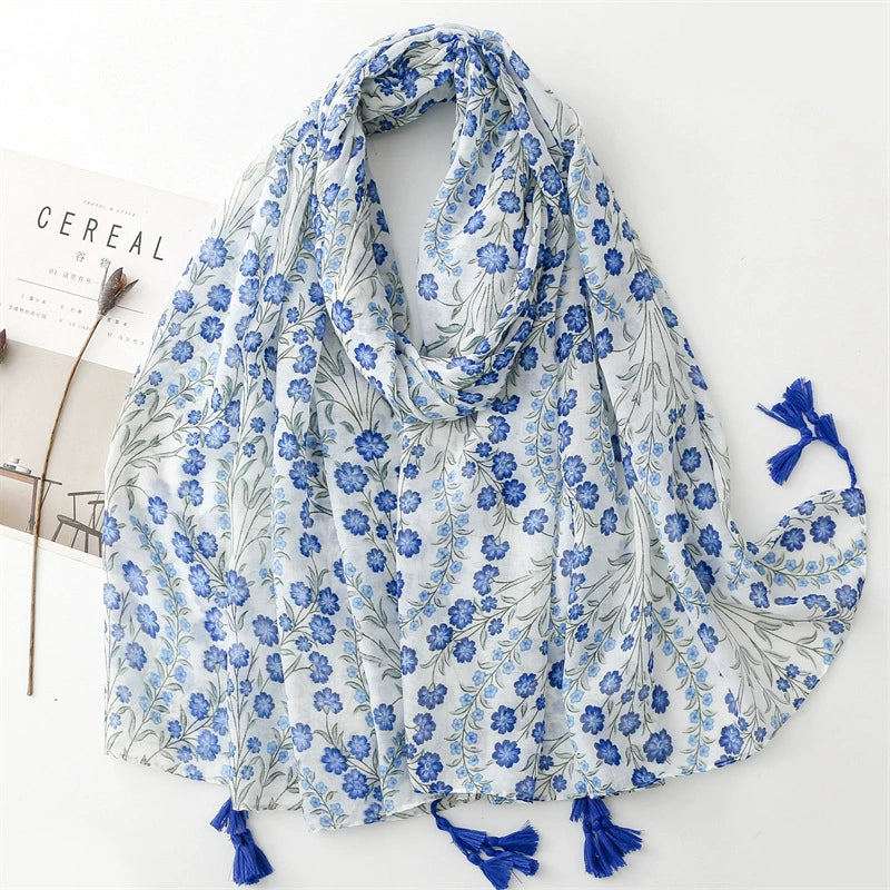 Traditional Chinese clothing with cotton and linen scarf, retro literary and artistic ethnic style flower Bali silk scarf, travel shawl