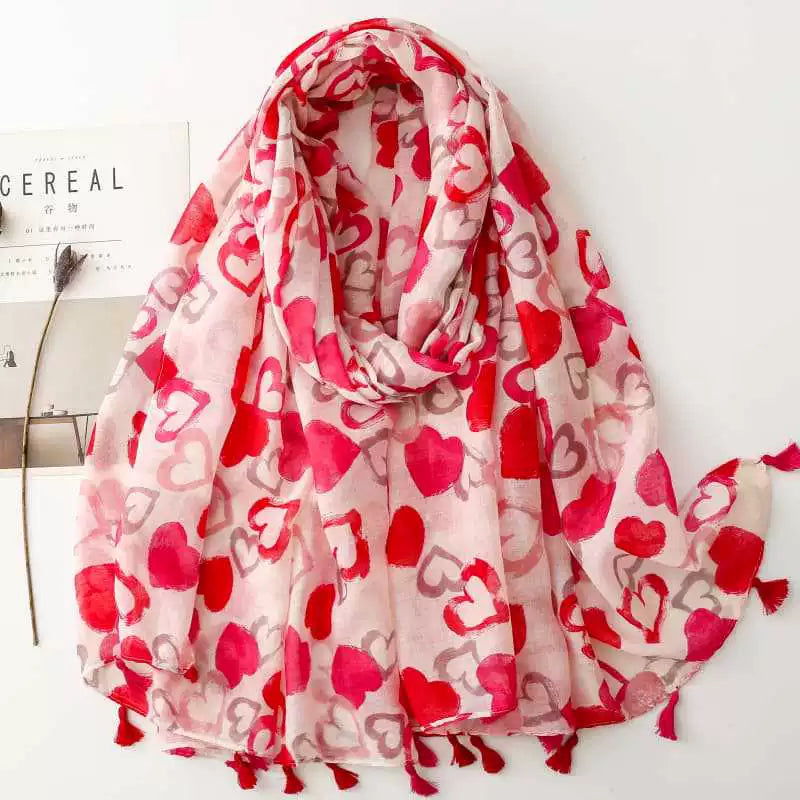 Women's scarf foreign trade cross-border export thin silk scarf spring and summer new red love heart Bali yarn tassel shawl