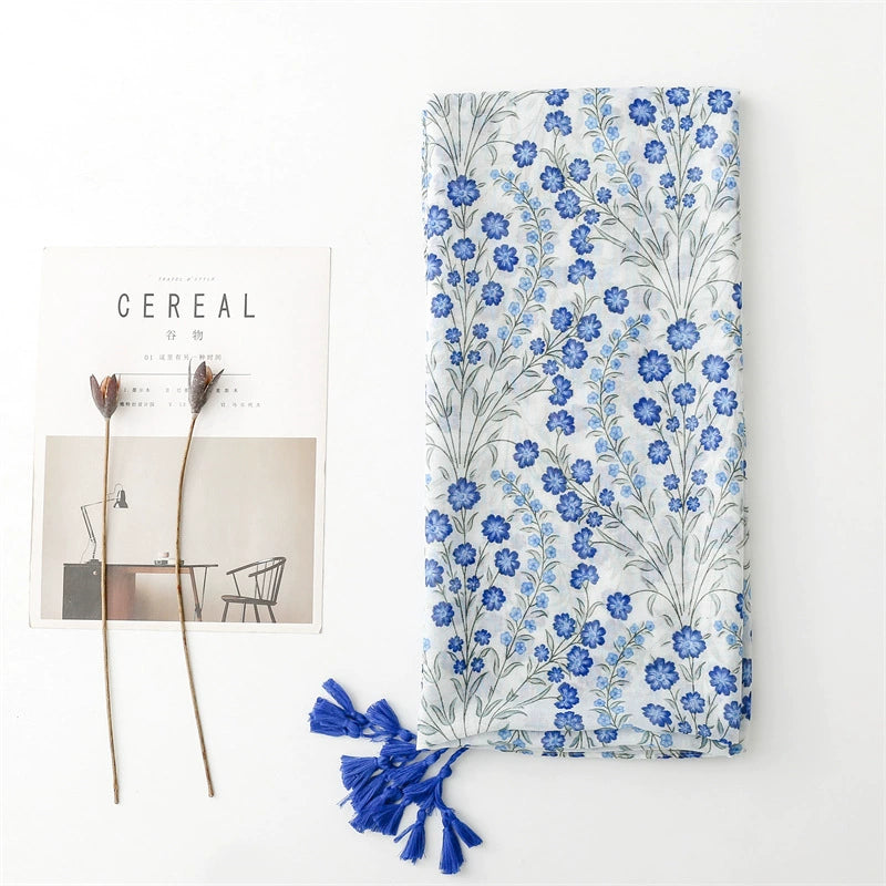 Traditional Chinese clothing with cotton and linen scarf, retro literary and artistic ethnic style flower Bali silk scarf, travel shawl