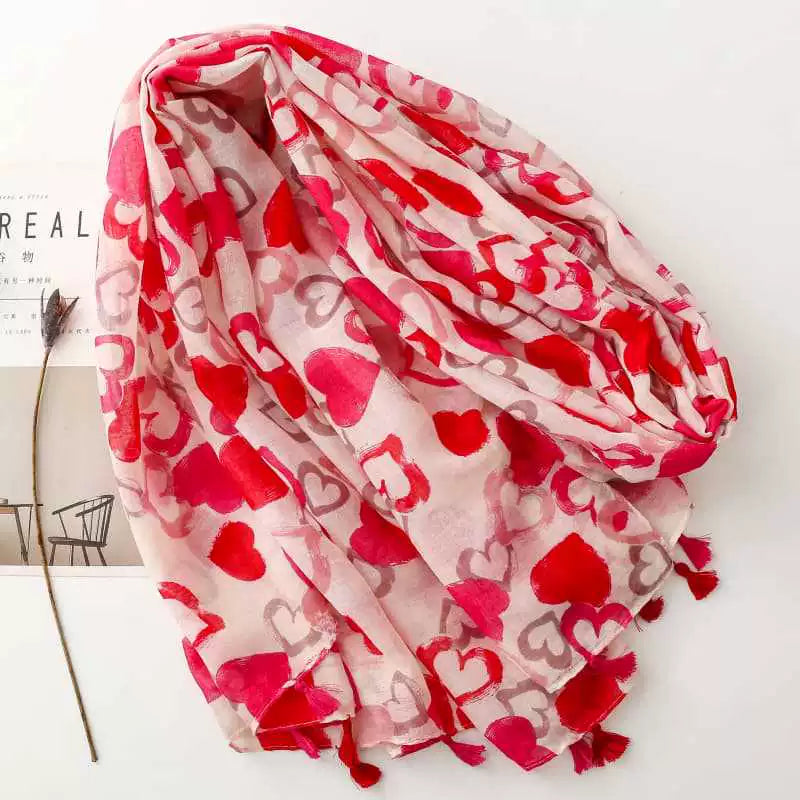 Women's scarf foreign trade cross-border export thin silk scarf spring and summer new red love heart Bali yarn tassel shawl