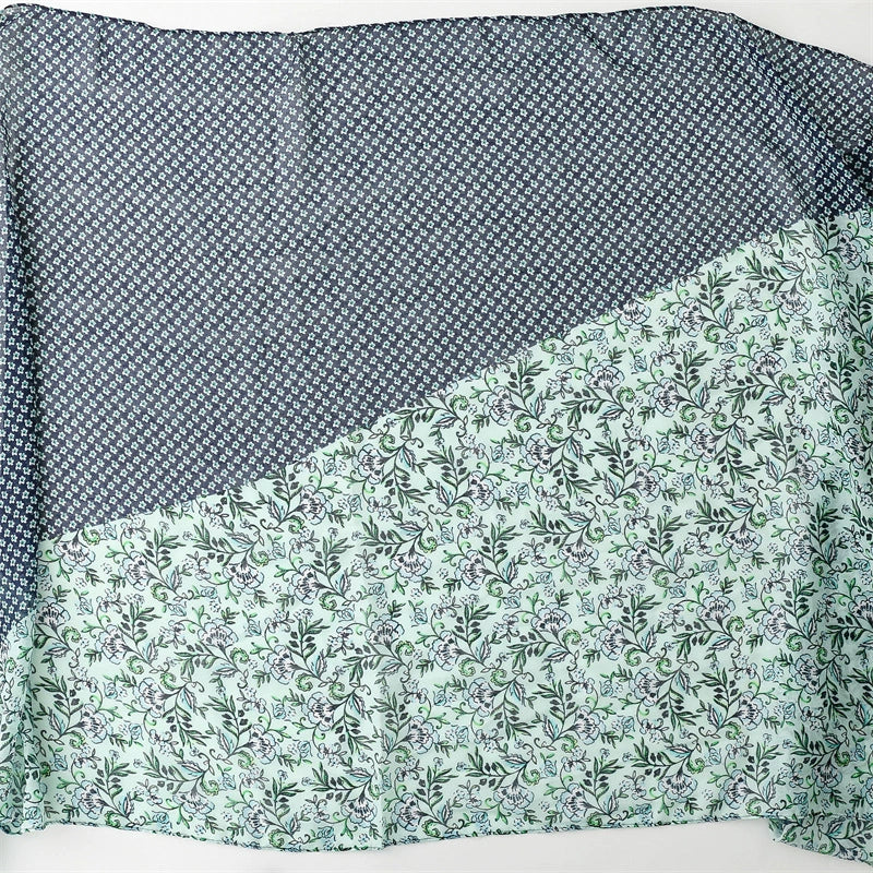 Yitao foreign trade export cotton and linen scarf small fresh green contrast color small floral tassel silk scarf shawl women