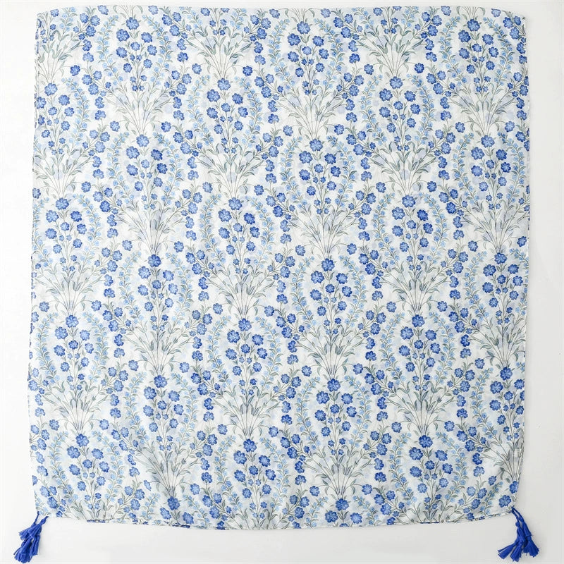 Traditional Chinese clothing with cotton and linen scarf, retro literary and artistic ethnic style flower Bali silk scarf, travel shawl