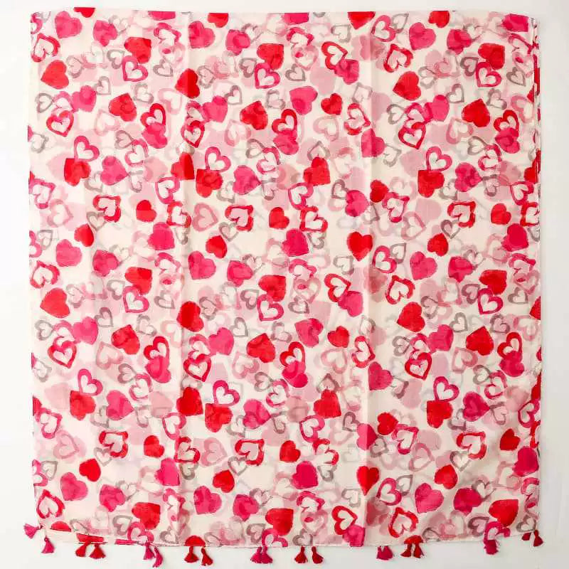 Women's scarf foreign trade cross-border export thin silk scarf spring and summer new red love heart Bali yarn tassel shawl