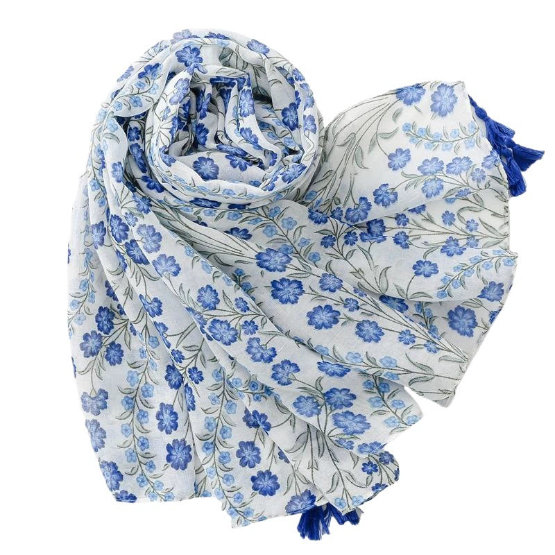 Traditional Chinese clothing with cotton and linen scarf, retro literary and artistic ethnic style flower Bali silk scarf, travel shawl