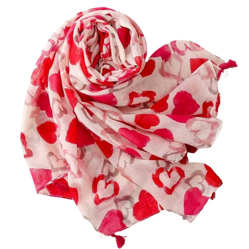 Women's scarf foreign trade cross-border export thin silk scarf spring and summer new red love heart Bali yarn tassel shawl