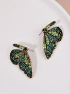 Green Rhinestone Butterfly Earrings
