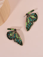 Green Rhinestone Butterfly Earrings