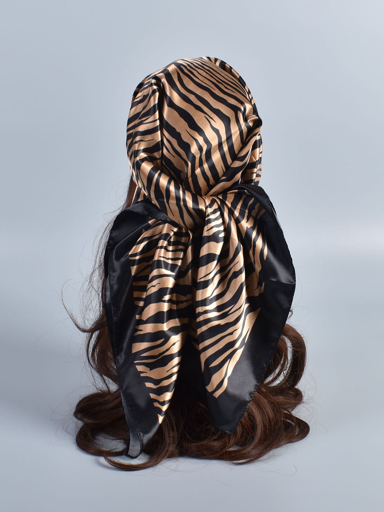 Classic black and white striped square silk scarf for all outdoor seasons