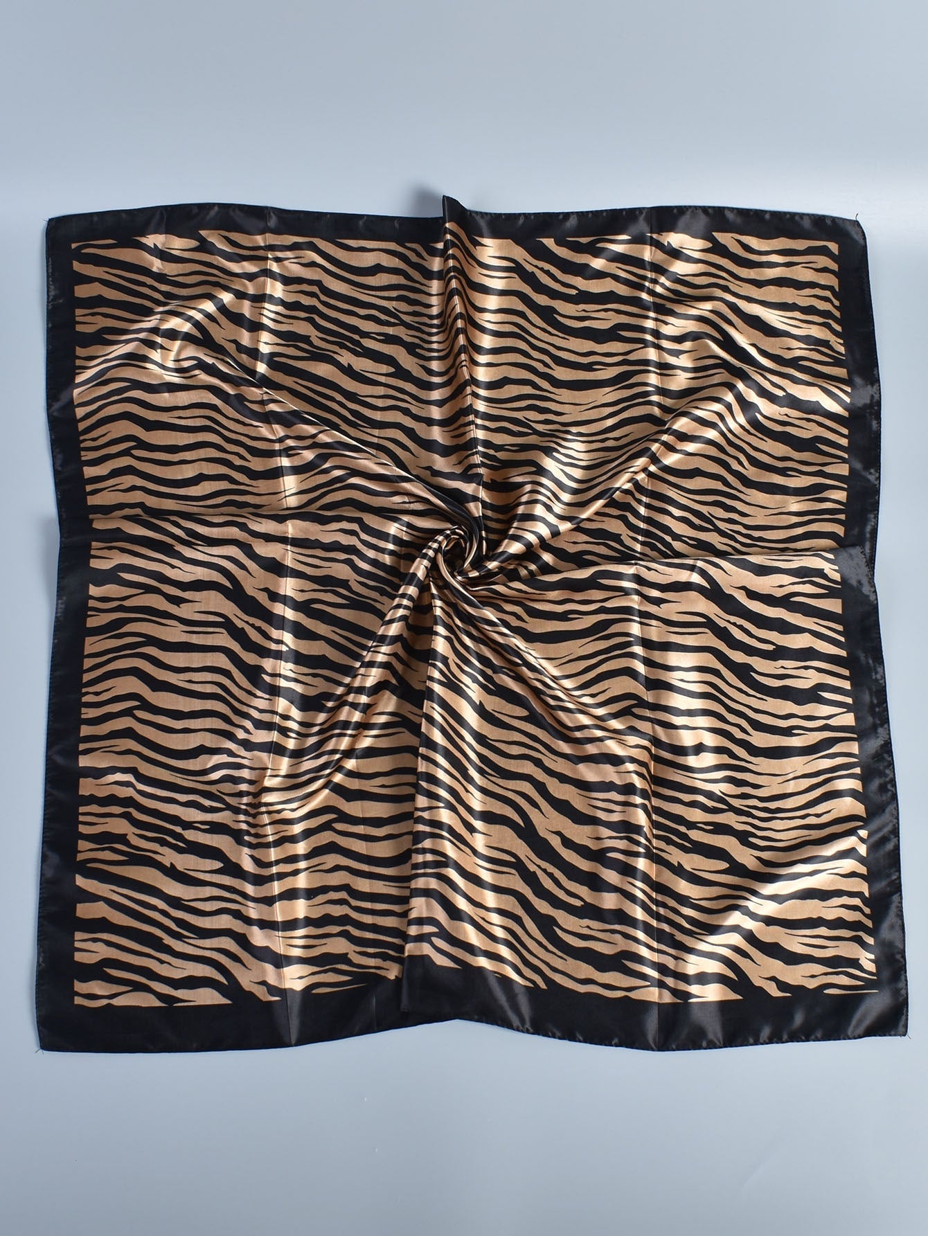 Classic black and white striped square silk scarf for all outdoor seasons