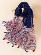 Boho scarf with mixed color ribbons and tassels, suitable for casual weekend