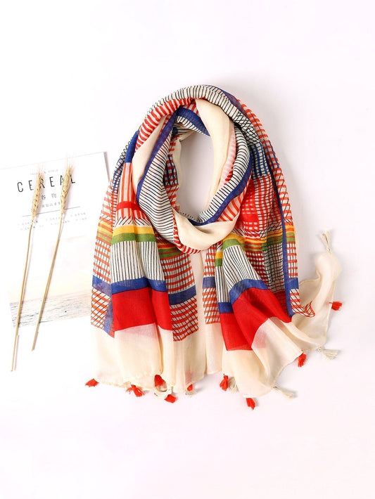 Scarf with embellished striped print