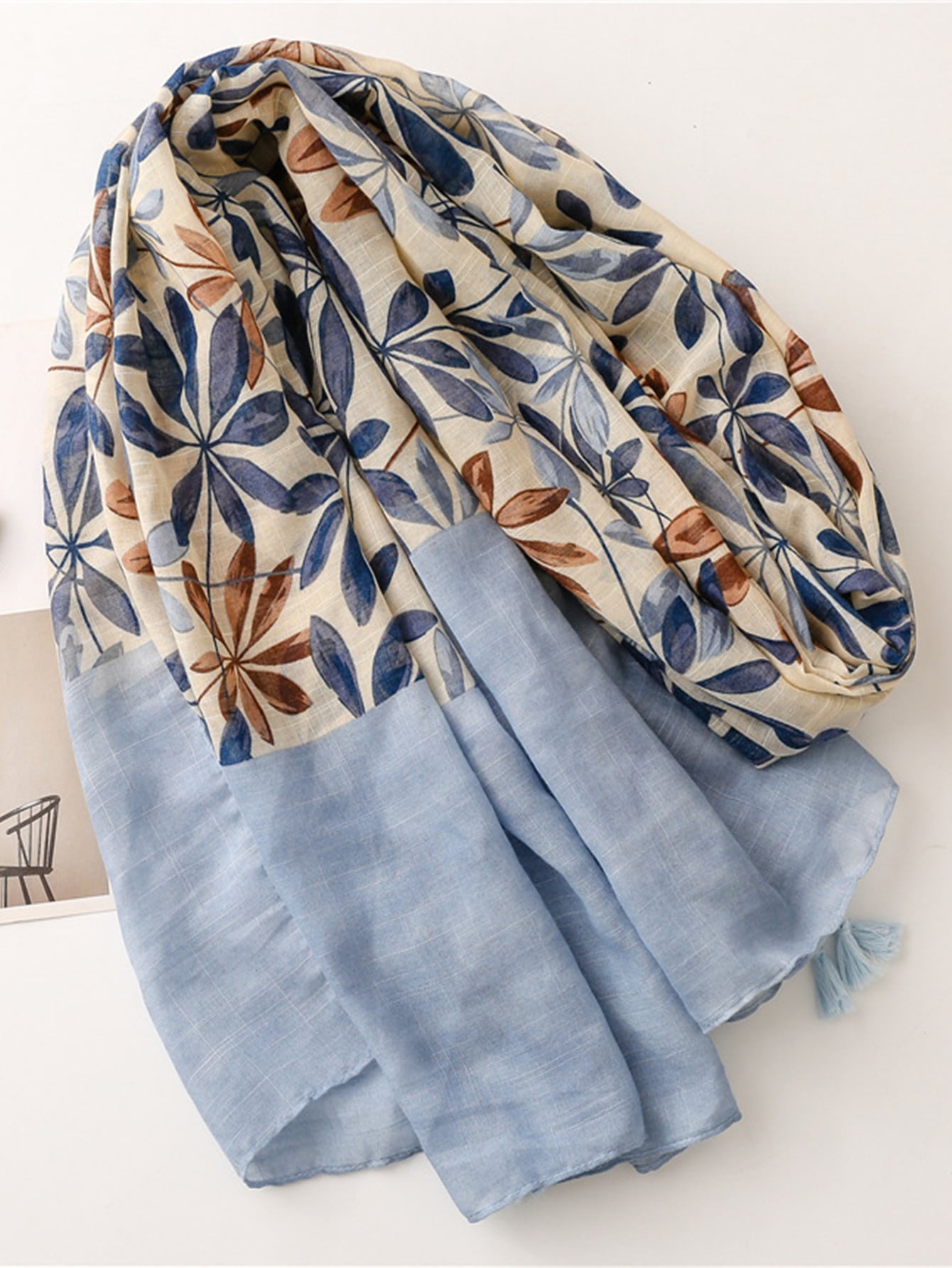 Silk rose with ruffled hem and botanical print, elegant