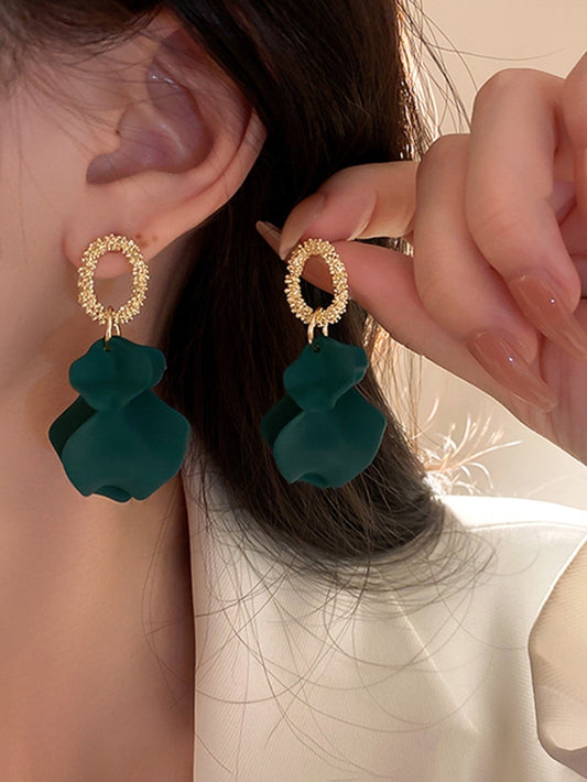 Green petal drop earrings