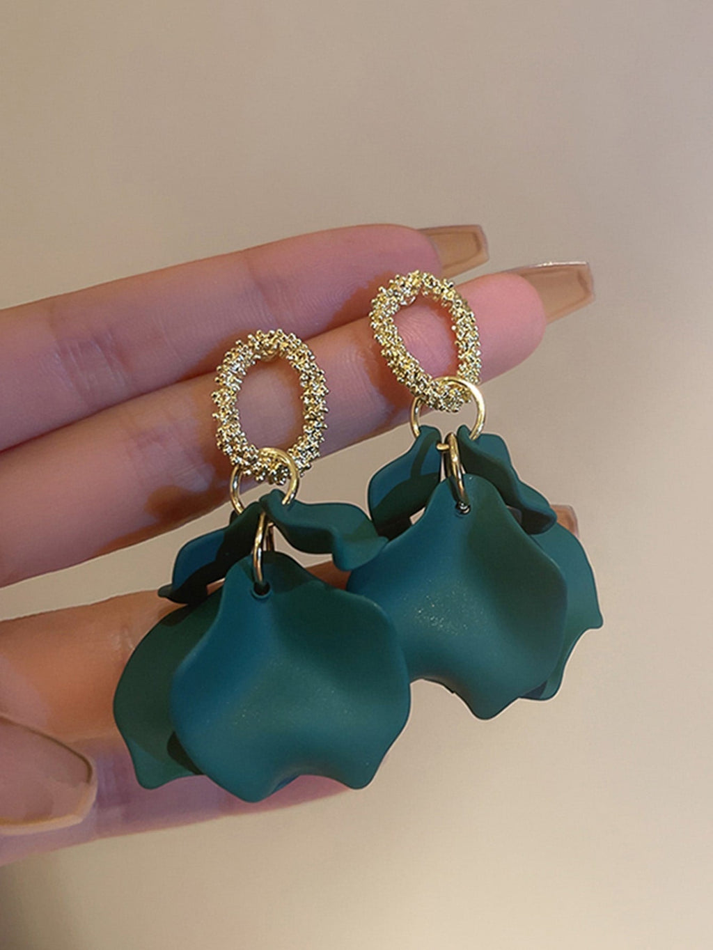 Green Petal Dangle Earrings