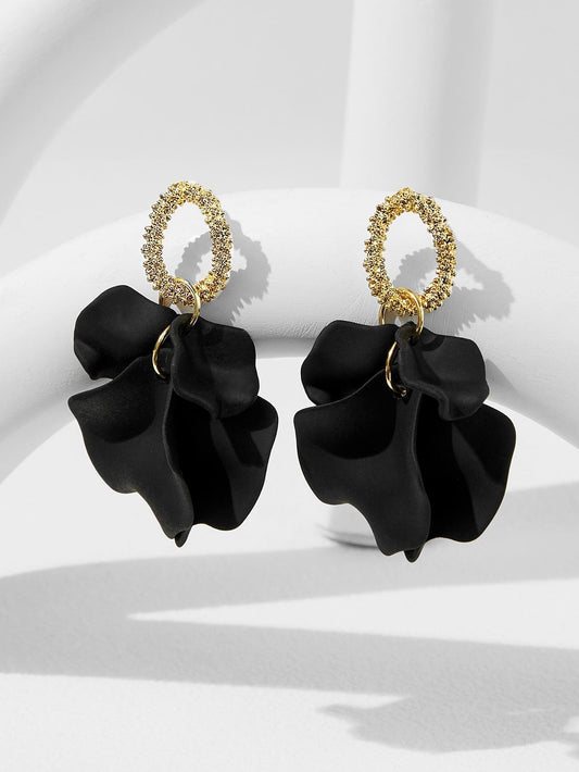 Black petal drop earrings