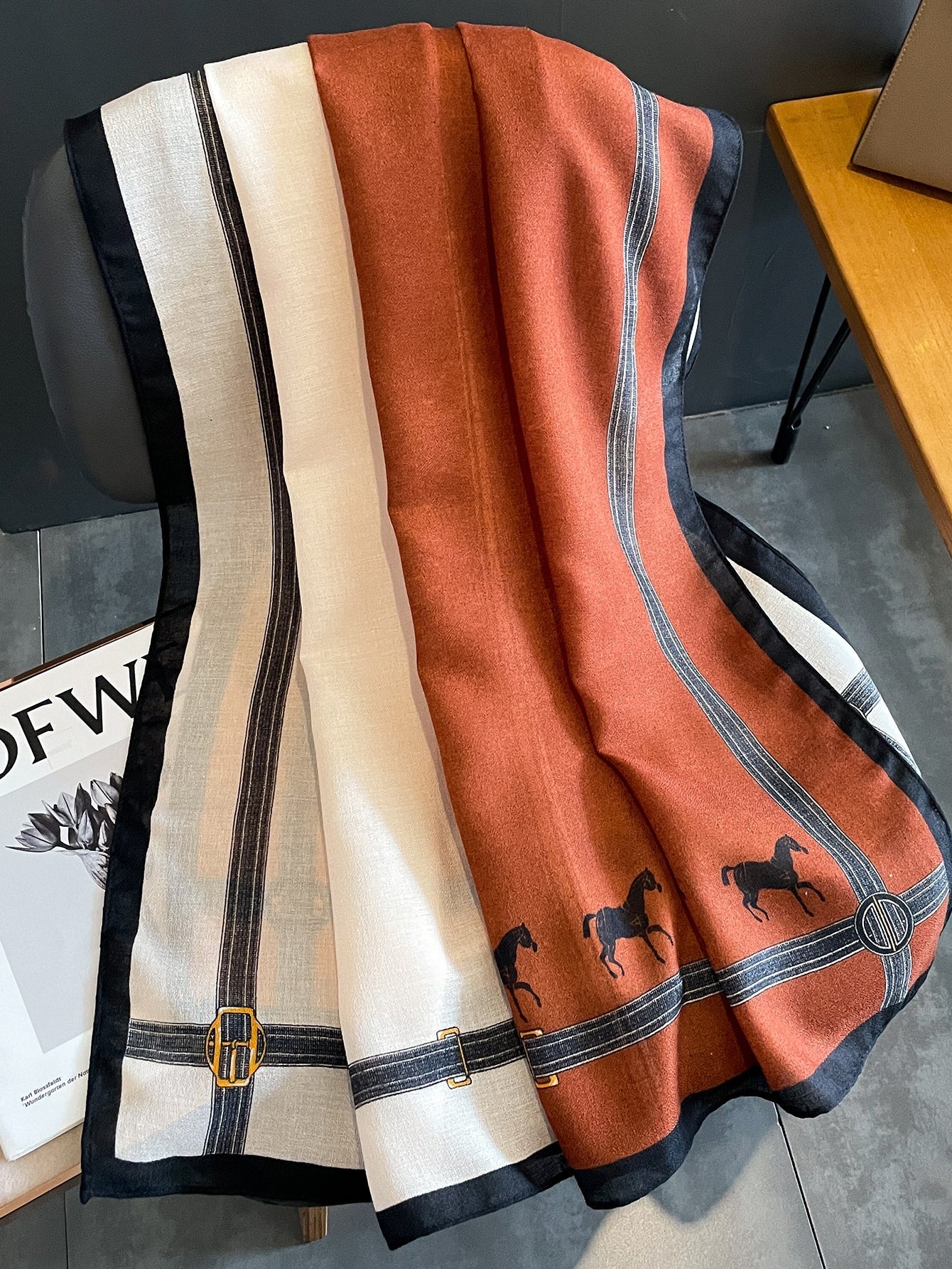 A striped scarf that looks stylish and casual for the weekend.