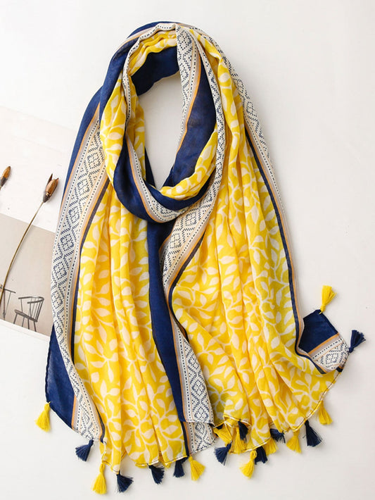 One piece tassel leaf print scarf