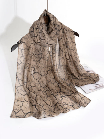 Women's printed scarf for daily wear, brown knitted fabric