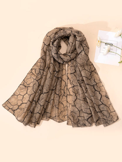 Women's printed scarf for daily wear, brown knitted fabric